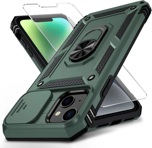 Vista 12 de Funda para iPhone 14 con cubierta para lente de cámara, protector de pantalla HD, protección contra caídas de grado militar de 10 pies, soporte