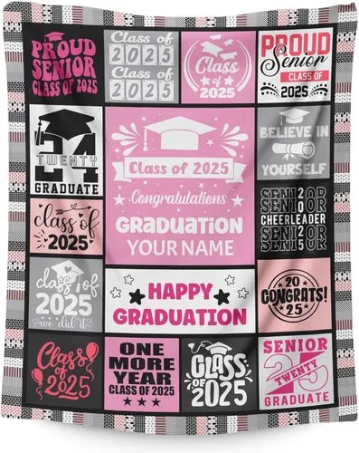 Vista 10 de Mantas personalizadas para clase de 2024 con nombre, manta de forro polar de 30 x 40 pulgadas para niños, regalos de graduación suaves y acogedores