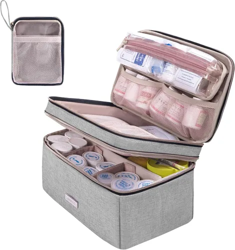 Vista 10 de Lexeeco Bolsa para almacenamiento de medicinas Organizador de frascos de píldoras con bolsa pequeña portátil para viajes Organizador de frascos