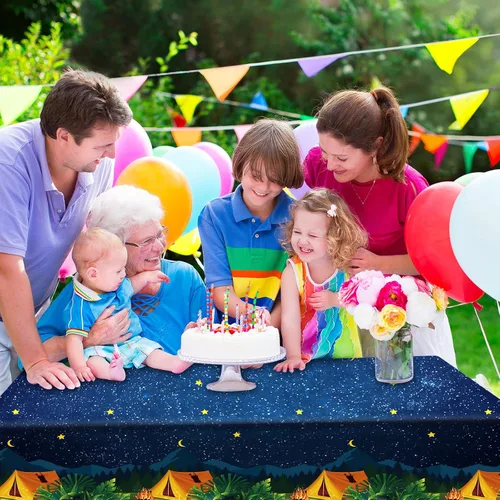 Vista 6 de Chinco Mantel de camping de 3 piezas, decoración de fiesta de campamento de fogata, impermeable, de plástico, rectangular, para picnic, senderismo