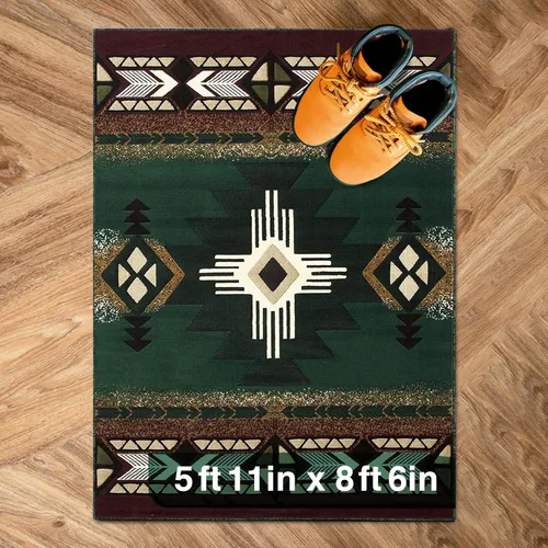 Vista 42 de YHSF South West - alfombra estilo nativo americano del suroeste C318 - fácil de limpiar, gruesa, suave, duradera, alfombra inspirada en tribus