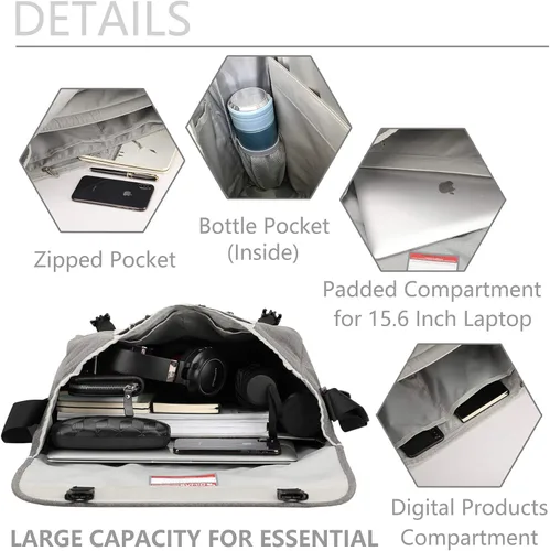 Vista 5 de OIWAS Bolsa de mensajero pequeña para hombres/mujeres, bolsa cruzada de viaje, bolsa de hombro de lona de 14 pulgadas para computadora portátil