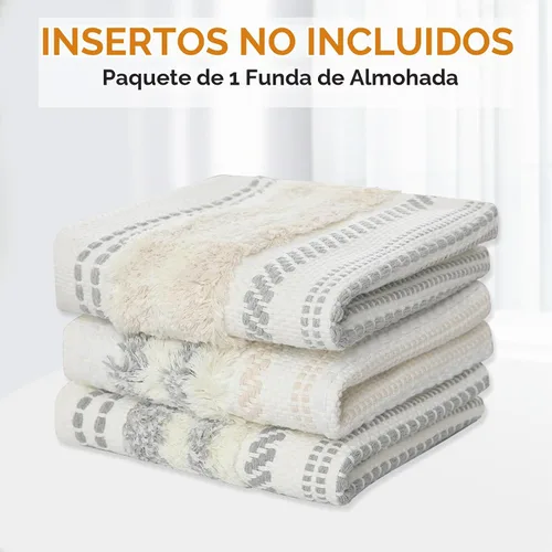Vista 9 de decorUhome Funda de almohada decorativa bohemia de 18 x 18 pulgadas, funda de almohada de acento con textura neutra acolchada a rayas para sofá