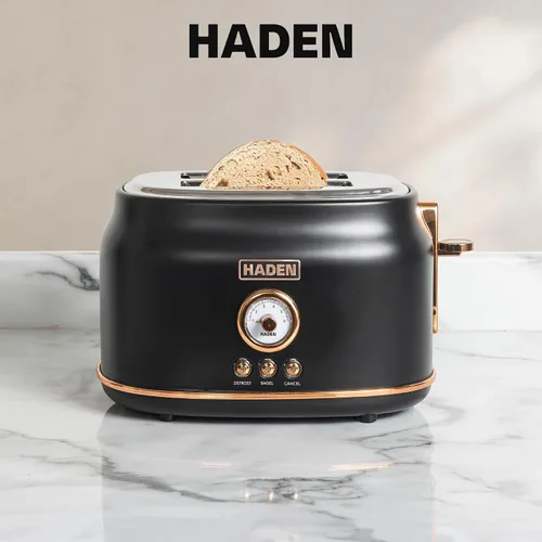 Vista 6 de Haden Dorset - Tostadora de acero inoxidable de 2 rebanadas de ranura ancha con control de tostado ajustable y pies antideslizantes, color negro