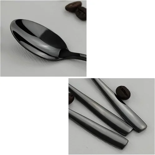Vista 2 de Teyyvn Juego de 8 cucharas de café de acero inoxidable negro, juego de cucharas de café Demitasse Cucharas Demitasse de 5 pulgadas, acabado