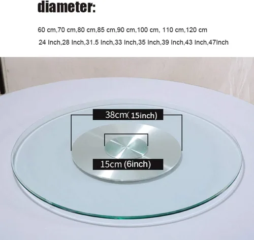 Vista 5 de Kitchen Lazy Susan - Tocadiscos con base de aluminio, bandeja de servicio de mesa redonda, antideslizante, plato giratorio de vidrio grande, grosor