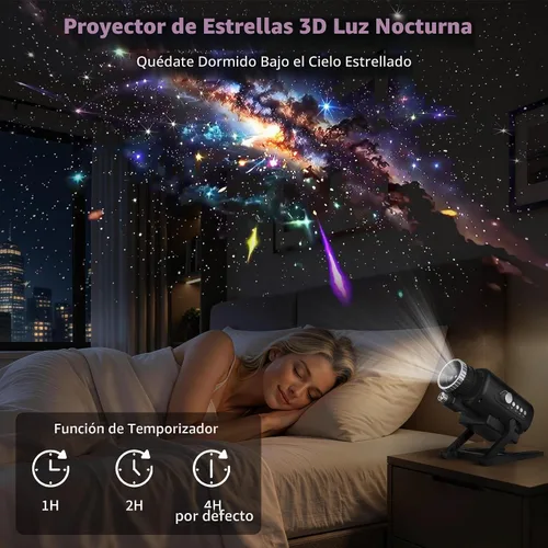 Vista 6 de FlyLily Proyector de galaxia 3D, proyector dinámico de estrellas con ruido blanco y altavoz Bluetooth, proyector de luz nocturna de 60 escenas