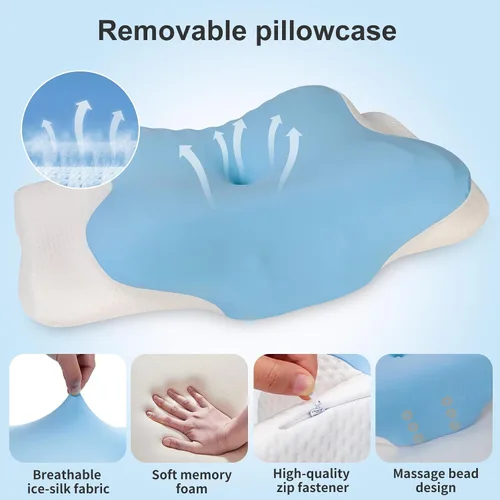 Vista 6 de Neck Pillow, Memory Foam Pillow, Ergonomic Side Sleeper Pillow, Orthopaedic Neck Support Pillow for Sides, Back & Stomach Sleepers