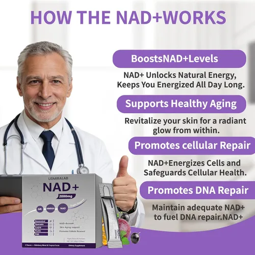 Vista 8 de NAD+ Supplement Packets 1000mg Liquid Advanced Nicotinamide Riboside, Trans-Resveratrol, PQQ & Quercetin Complex for Cellular Energy & Healthy