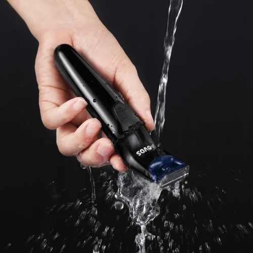 Vista 6 de POVOS Recortadora de barba de una hoja, afeitadora eléctrica bidireccional para depilación facial y corporal, kit de peluquería impermeable