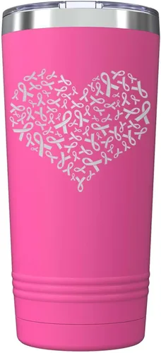 Vista 7 de Vaso aislado con cinta de corazón para concientización sobre el cáncer de Rosa claro