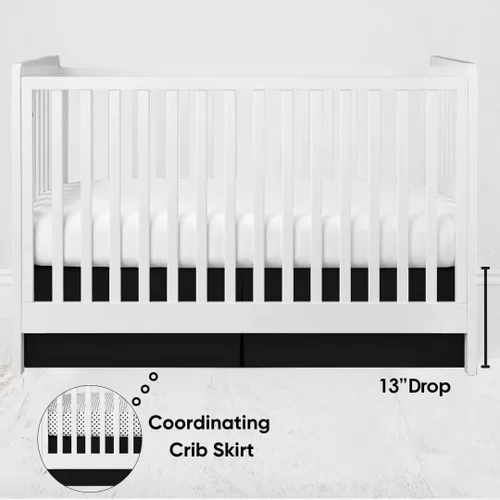 Vista 6 de Bacati Falda de cama sólida para cuna/niño pequeño, color negro, caída de 13 pulgadas