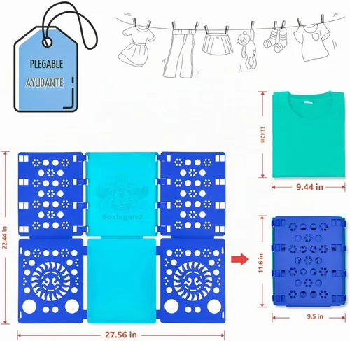 Vista 5 de BoxLegend Versión 3 Tabla Plegable para Camisas y Camisetas, Doblador de Ropa, Plástico Duradero, Dobladores de Lavandería, Tablas Plegables, Azul