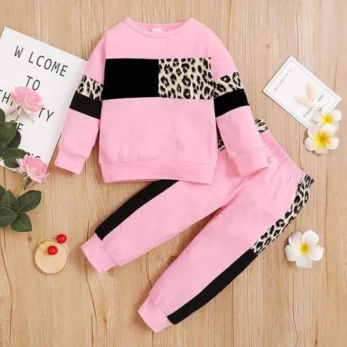 Vista 9 de Conjunto de 2 piezas de sudadera para bebé con estampado de leopardo para otoño e invierno