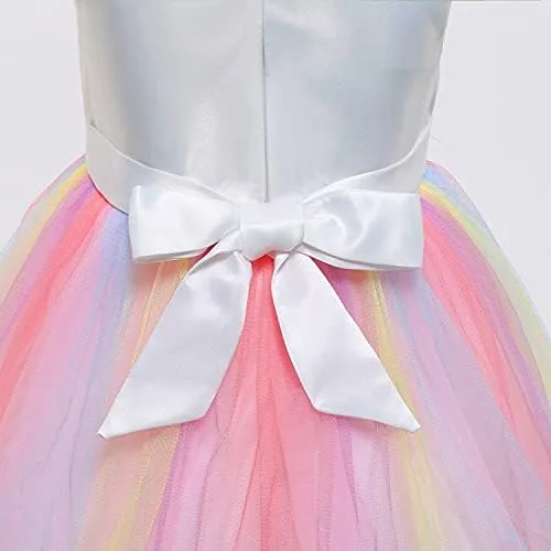 Vista 5 de Unicorn Dress for Girls Unicorn Costume Pageant Birthday Princess Party Headband with Accessories