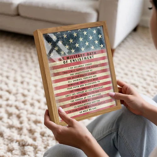 Vista 3 de Juramento Militar de Reclutamiento ENMARCADO - Arte de pared patriótico de la bandera americana, decoración - Regalo para soldados, ejército