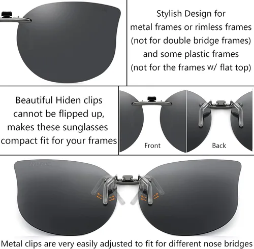 Vista 3 de CAXMAN Gafas de sol con clip de ojo de gato para mujer, lentes polarizadas de ajuste compacto, no abatibles