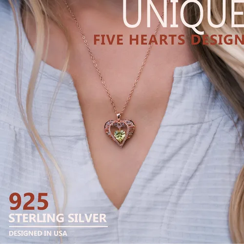 Vista 26 de Collar de cristal de 5 corazones, chapado en oro rosa de 18 quilates, colgante con cadena de plata de ley 925 de 18 + 2 pulgadas, joyería de piedra