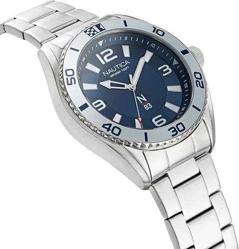 Vista 2 de Nautica N83 NAPFWS129 N83 Finn World - Reloj de pulsera para hombre, tono plateado, azul, SST, plateado, Moderno