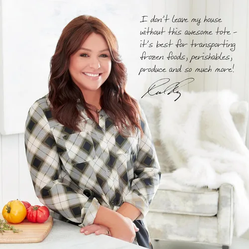 Vista 6 de Rachael Ray Chillout Soft Cooler Bag, Large Reusable Insulated Grocery Bag with Zippered Top, Travel Tote for Hot or Cold Food, Grocery Tote Bag
