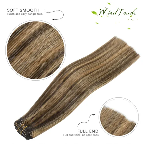 Vista 50 de WindTouch - Extensiones de cabello humano real con clip, color marrón claro a rubio con reflejos #6P613, 22 pulgadas, 4.33 onzas, 7 piezas #6p613