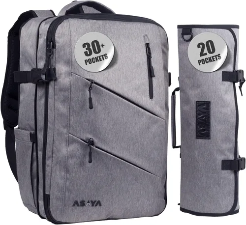 Vista 9 de Asaya - Mochila para cuchillos de chef con bolsa enrollable para 20 cuchillos de bolsillo - Más de 30 bolsillos para cuchillos - Los cuchillos