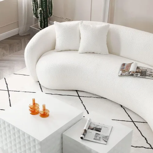 Vista 6 de WILLIAMSPACE Sofá curvado de 101 pulgadas, moderno sofá boucle tapizado de gran tamaño con 4 almohadas, sofá de peluche de 4 asientos para sala