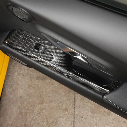 Vista 6 de Cubierta de fibra de carbono real para reposabrazos de puerta interior de automóvil, interruptor de ventana, compatible con Toyota Supra GR A90 A91