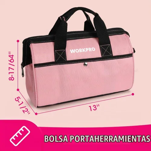 Vista 5 de WORKPRO - Juego de herramientas rosa de 53 piezas con destornillador inalámbrico y bolsa de herramientas