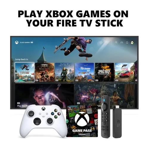 Vista 7 de Xbox Wireless Controller (2025) Carbon Black + Fire TV Stick 4K Game Pass Ultimate 1 Month - Gaming Bundle, Windows, Mobile & Smart TVs