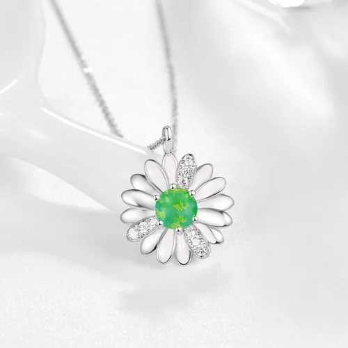 Vista 3 de KINGWHYTE Daisy Necklace Gifts for Women 925 Sterling Silver Opal Daisy Pendant Spring Flower Necklace Jewelry Graduation Birthday Celebrate