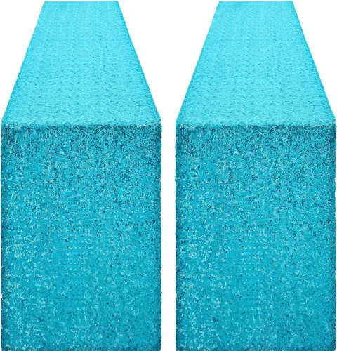 Vista 24 de Pufogu - Camino de mesa de lentejuelas brillantes de 12 x 72 pulgadas para fiestas de cumpleaños, decoración de bodas, despedidas de soltera
