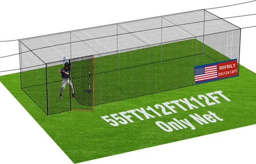 Vista 11 de RIIFRILY Baseball Batting Cage Nets, #30/#45 NET ONLY, 20'L/ 35'L/55'L/70'L