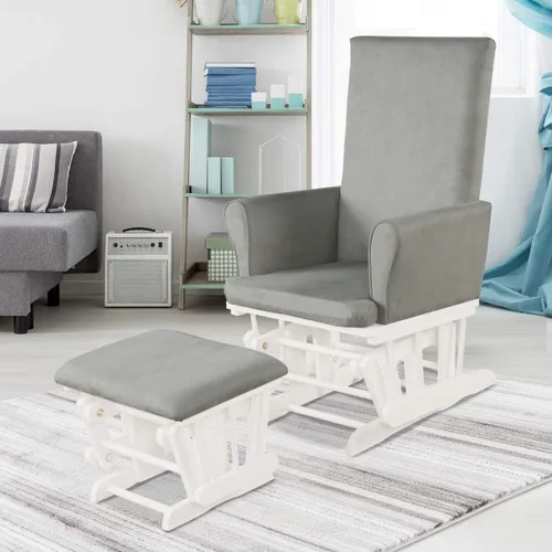 Vista 8 de Costzon Juego de cojín mecedor y otomano para bebé, muebles de madera para bebé, para siestas, lactancia, lectura, deslizador tapizado y silla Gris