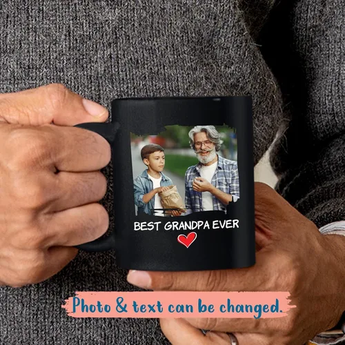 Vista 2 de Best Grandpa Ever - Taza de café personalizada de cerámica negra de 11 onzas, taza de café para abuelo, regalo para abuelos, taza de viaje moderna