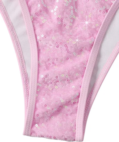 Vista 4 de SweatyRocks Traje de baño de 2 piezas con lentejuelas para mujer, bikini triangular con lazo lateral