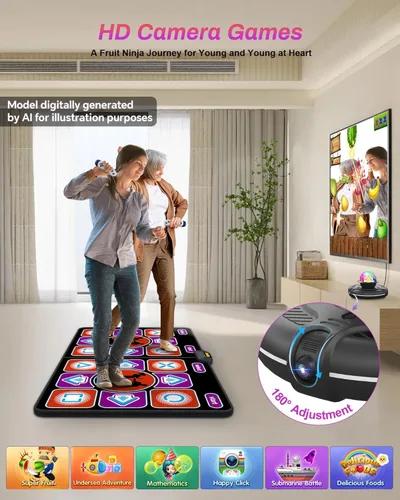 Vista 3 de Alfombrilla de baile doble, alfombrilla de baile de franela para TV con cámara HD, alfombrilla de juego para dos usuarios con control inalámbrico