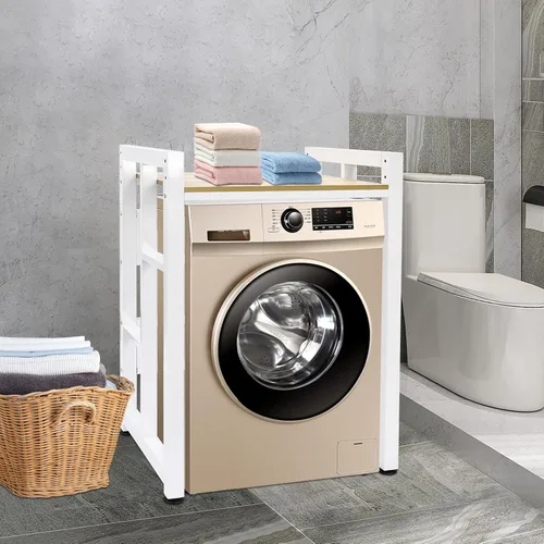 Vista 3 de Soporte apilable para lavadora y secadora, capacidad de carga de 419 libras, estante resistente con estante ajustable, estantes apilables para Blanco