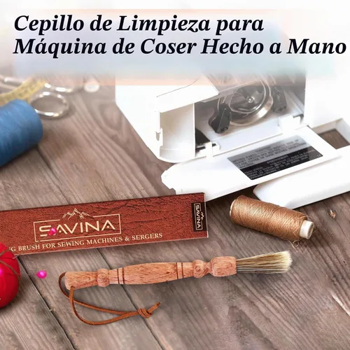 Vista 6 de Savina Cepillo de limpieza para máquinas de coser y sergers - Herramienta de coser, cepillo de pelusa de madera con una correa para colgar