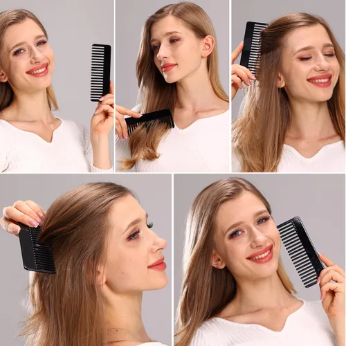 Vista 7 de Peine de dientes anchos, peine desenredante grande, peine desenredante de celulosa para cabello grueso, rizado, ondulado, húmedo y seco, paquete