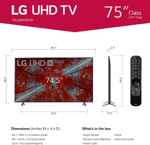 Vista 2 de LG Smart TV Class UQ9000 de 75 pulgadas con Alexa incorporado 4K (3840 x 2160), frecuencia de actualización de 60 Hz, 4K alimentado por IA