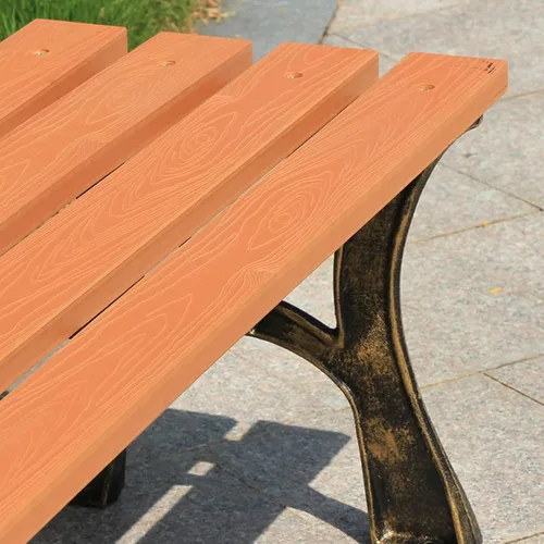 Vista 5 de Banco de jardín para exteriores, silla de banco de patio con estructura de hierro fundido y madera dura, resistente a la intemperie, muebles