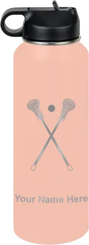 Vista 61 de LaserGram Botella de agua personalizada, palitos de lacrosse, acero inoxidable de doble pared aislada al vacío con popote superior, regalo grabado