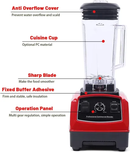 Vista 2 de YL-010 Comercial Mezclador Juicer Power Alimentos Procesador Smoothie Bar Fruta 1500W Exprimidor eléctrico Smoothie Maker 2L 110V Mezclador