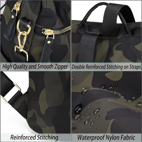 Vista 4 de Uromee Mochila para mujer, bolsa de hombro impermeable de nailon para viaje, 303 Camo, Mochilas Daypack