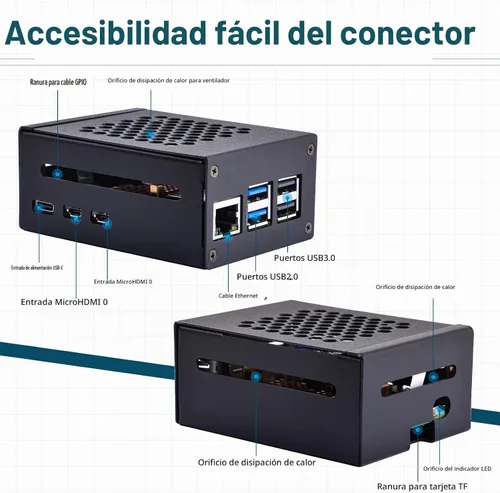 Vista 2 de GeeekPi Carcasa metálica con placa periférica N04 PCIe M.2 Key-M NVMe SSD PCIe para Raspberry Pi 5