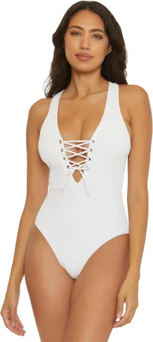 Vista 14 de BECCA Traje de baño moderno de una pieza para mujer, cuello profundo, entrecruzado, trajes de baño