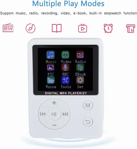 Vista 2 de MP3 portátil ligero y delgado, reproductor de música MP4 con altavoz auricular HiFi sin pérdida de sonido y ranura para tarjeta TF, reproductor