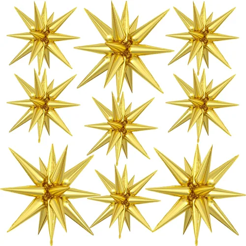 Vista 13 de 9 piezas de globos de estrella beige, grandes globos de papel de aluminio en forma de estrella en explosión, globos de Mylar en punta color crema