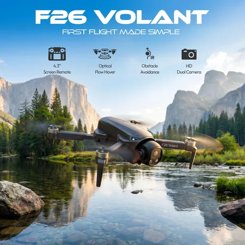 Vista 2 de Contixo F26 Volant Drone con controlador de pantalla de 4.3", FPV sin escobillas, 2 baterías Negro